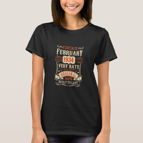 89th Birthday Vintage February 1934 89 Year Old Me T_Shirt
