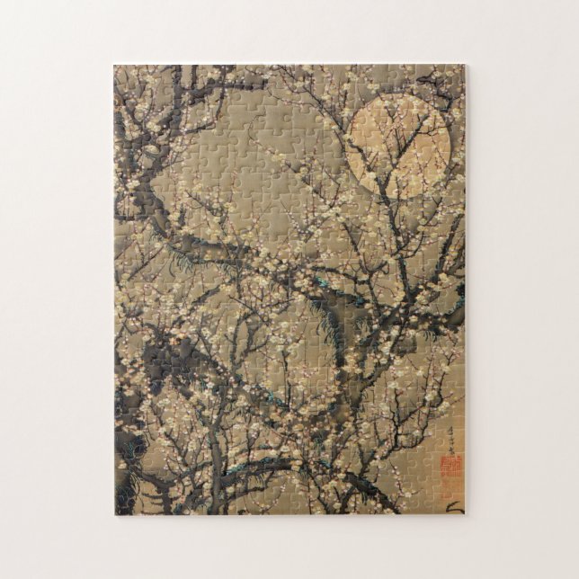 8. 梅花晧月図, 若冲 Moon and Plum blossoms, Jakuchū Jigsaw Puzzle (Vertical)