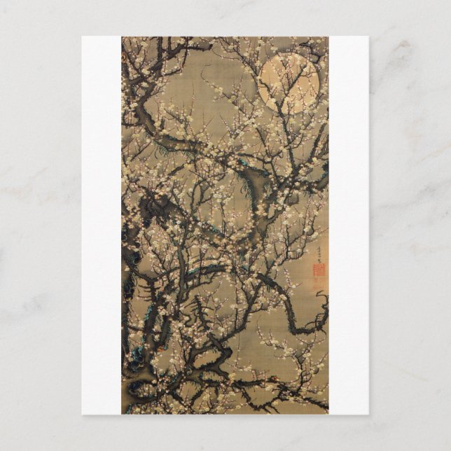 8. 梅花晧月図, 若冲 Moon and Plum blossoms, Jakuchū Postcard (Front)