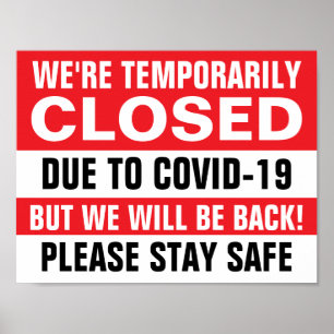 8.5" X 11" Red Temporarily Closed Paper Poster