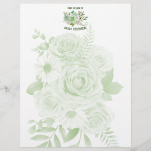 8.5" x 11" Stationery Paper Green Roses