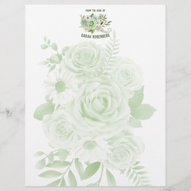 8.5" x 11" Stationery Paper Green Roses (Front)