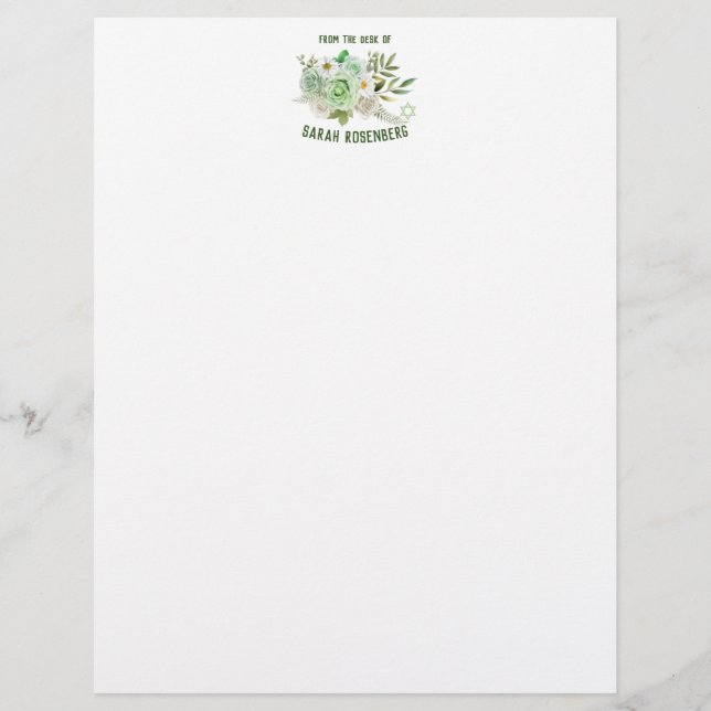 8.5" x 11" Stationery Paper Green Roses (Front)