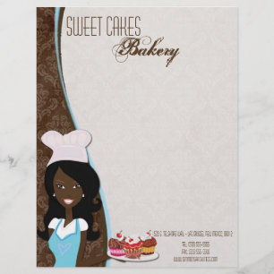8.5x11 African American Baker Cup Cake Letter Head Letterhead