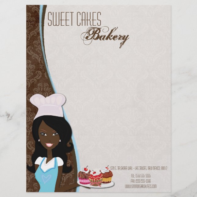 8.5x11 African American Baker Cup Cake Letter Head Letterhead (Front)