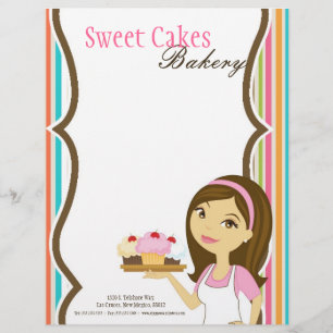 8.5x11 Bakery Brunette Baker Cup Cakes Letter Head Letterhead