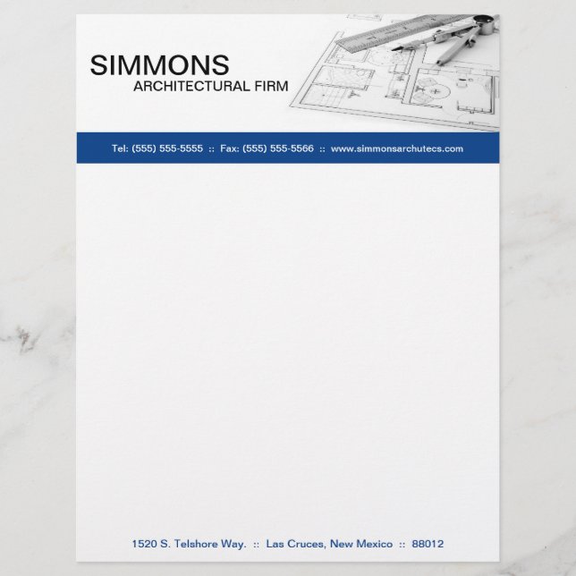 8.5x11 Blue Architectural Blue Print Letter Head Letterhead (Front)