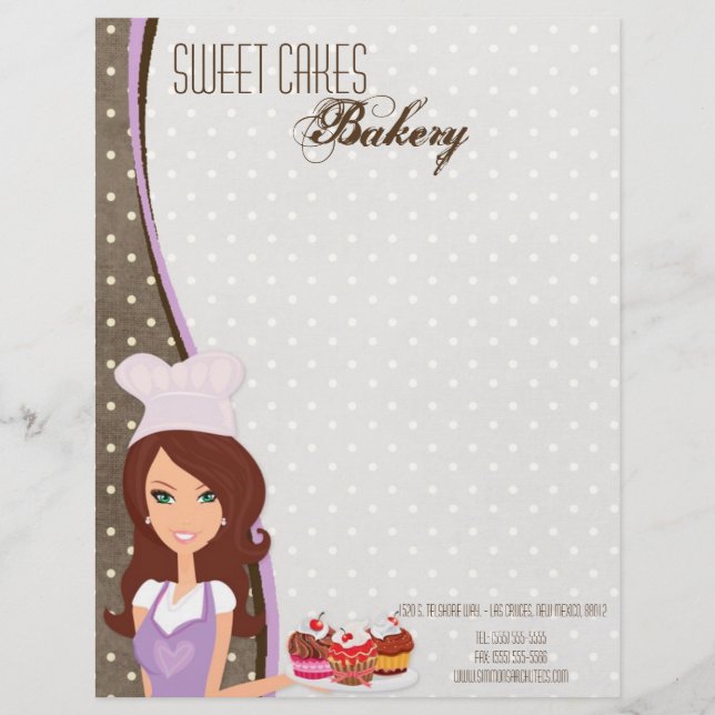 8.5x11 Brunette Baker Purple Cup Cake Letter Head Letterhead (Front)