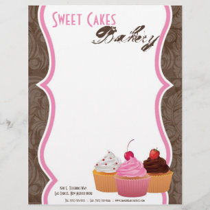 8.5x11 Cup Cakes Bakery Sweet Treats Letter Head Letterhead