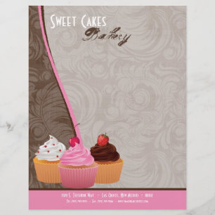 8.5x11 Cup Cakes Bakery Sweet Treats Letter Head Letterhead