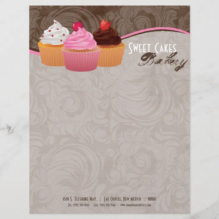 8.5x11 Cup Cakes Bakery Sweet Treats Letter Head Letterhead Zazzle