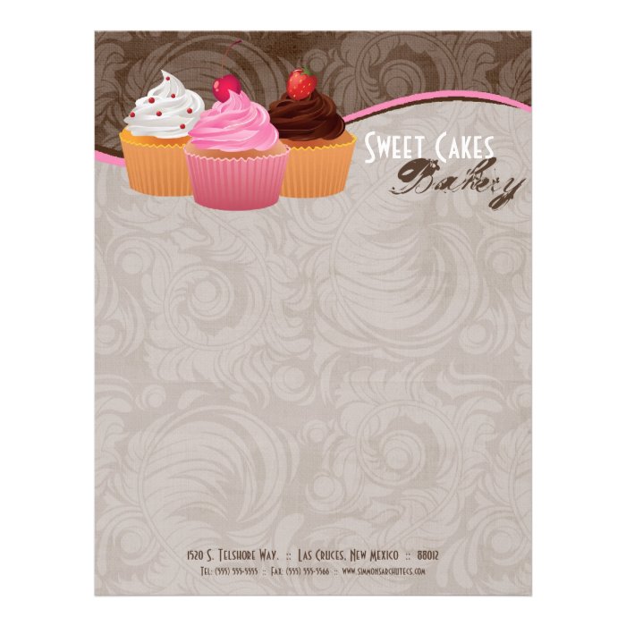 8.5x11 Cup Cakes Bakery Sweet Treats Letter Head Letterhead