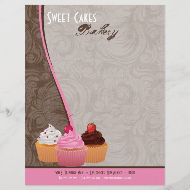 8.5x11 Cup Cakes Bakery Sweet Treats Letter Head Letterhead (Front)