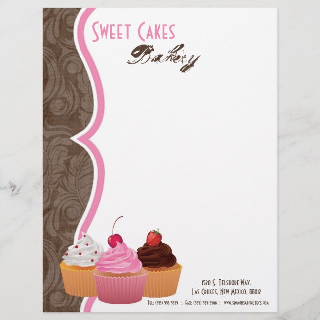8.5x11 Cup Cakes Bakery Sweet Treats Letter Head Letterhead (Front)