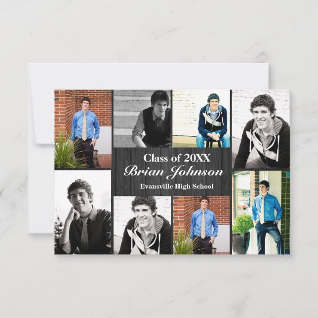 8/9 Photos Gray Wood - 3x5 Graduation Announcement (Front)