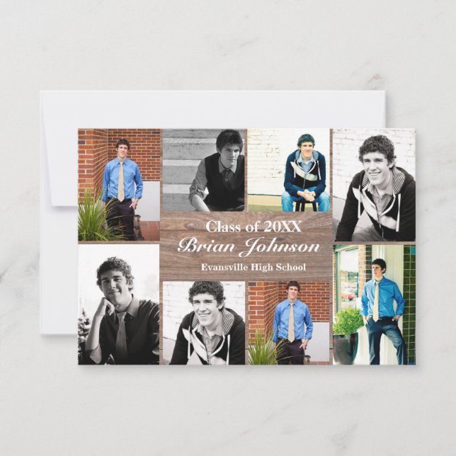 8/9 Photos Wood - 3x5 Graduation Announcement (Front)