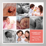8 Baby Photo Modern Collage Pink White Border Poster at Zazzle