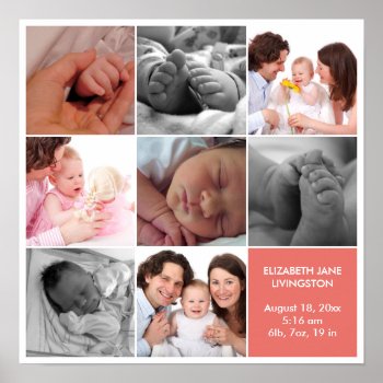 8 Baby Photo Modern Collage Pink White Border Poster by FidesDesign at Zazzle