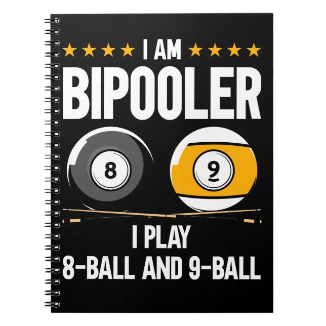 8 Ball and 9 Ball Humor Funny Billiards Notebook (Front)