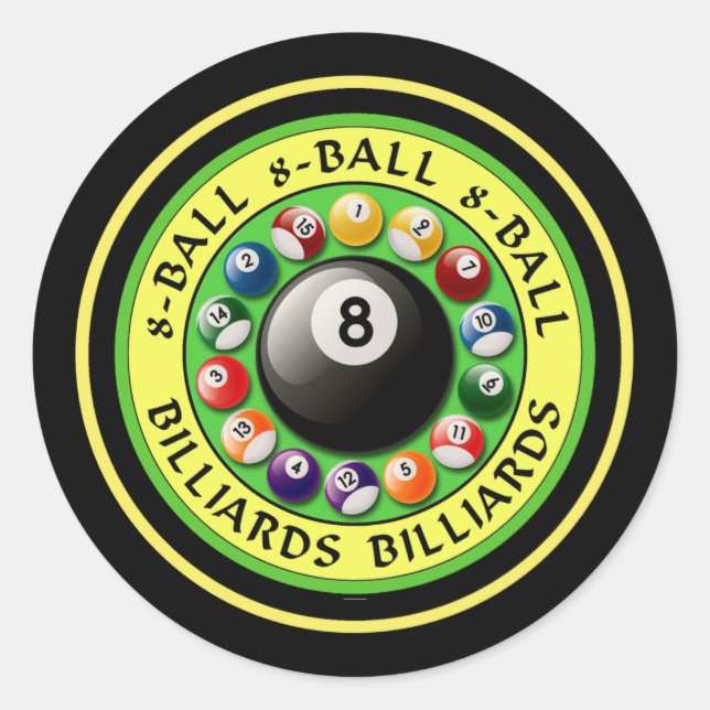 8-BALL BILLIARDS CLASSIC ROUND STICKER (Front)