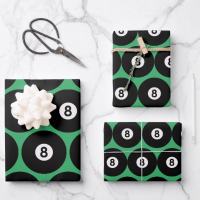 8-Ball Billiards Design Wrapping Paper Sheets