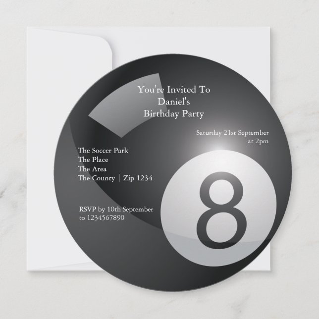 8 Ball Billiards Party Invitation (Front)