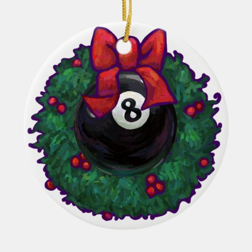 8 Ball Christmas Ceramic Ornament