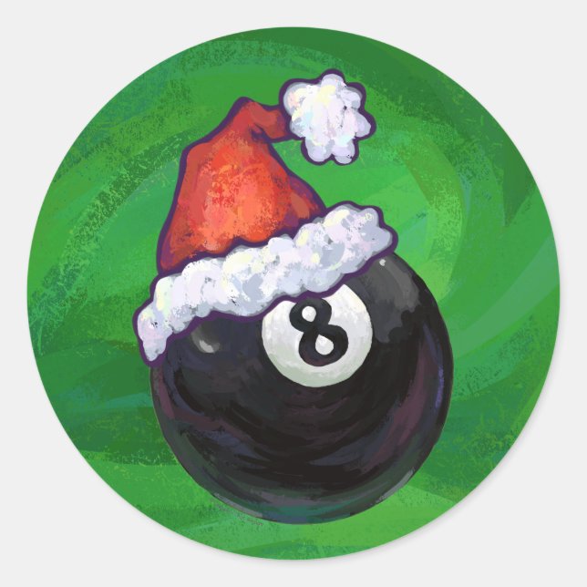 8 Ball Christmas Green Classic Round Sticker (Front)