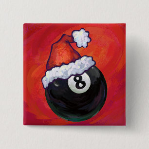 8 Ball Christmas Red Hat Button