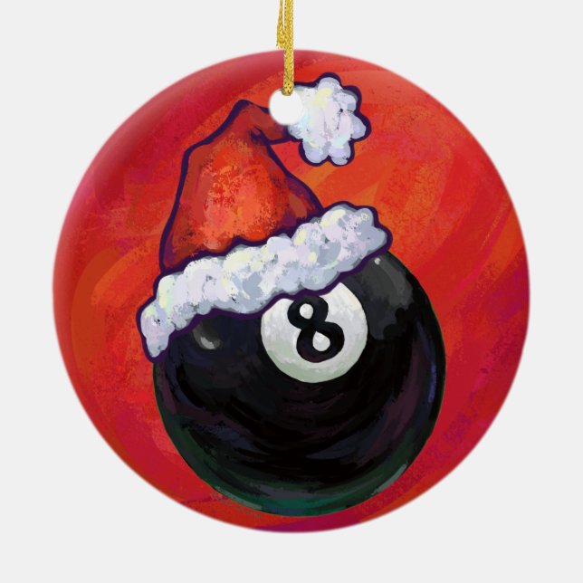 8 Ball Christmas Red Hat Ceramic Ornament (Back)