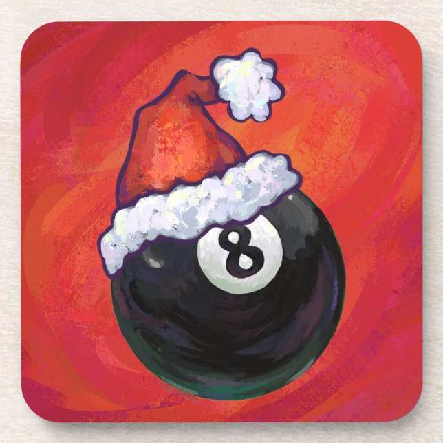 8 Ball Christmas Red Hat Drink Coaster (Front)