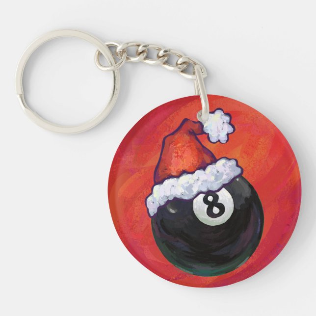 8 Ball Christmas Red Hat Keychain (Front)
