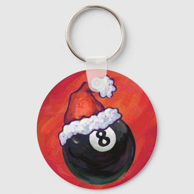 8 Ball Christmas Red Hat Keychain (Front)