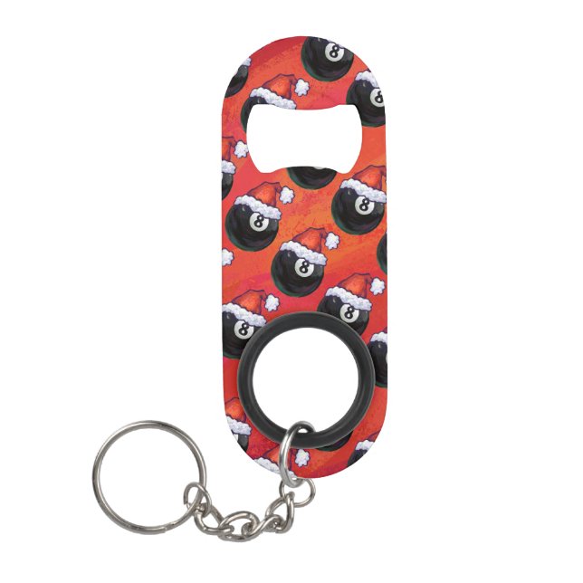 8 Ball Christmas Red Hat Keychain Bottle Opener (Front)