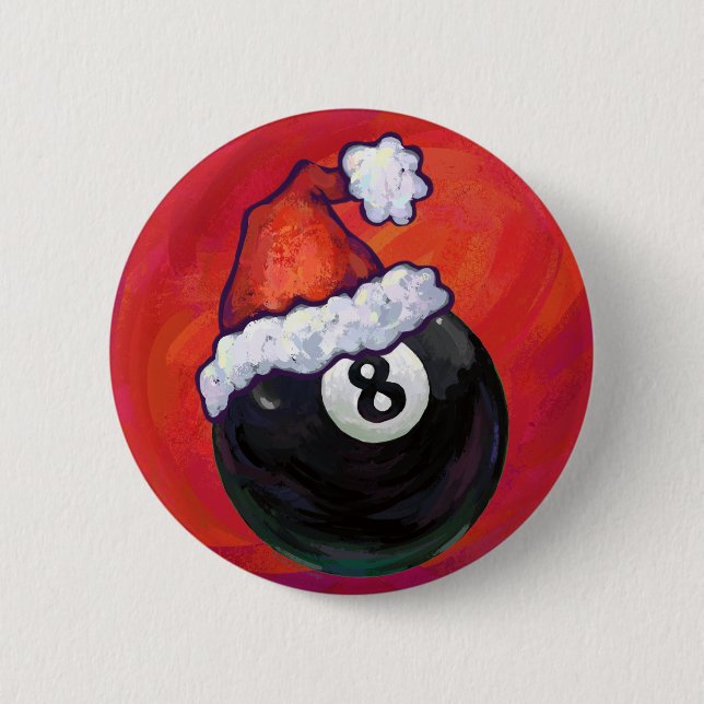 8 Ball Christmas Red Hat Pinback Button (Front)