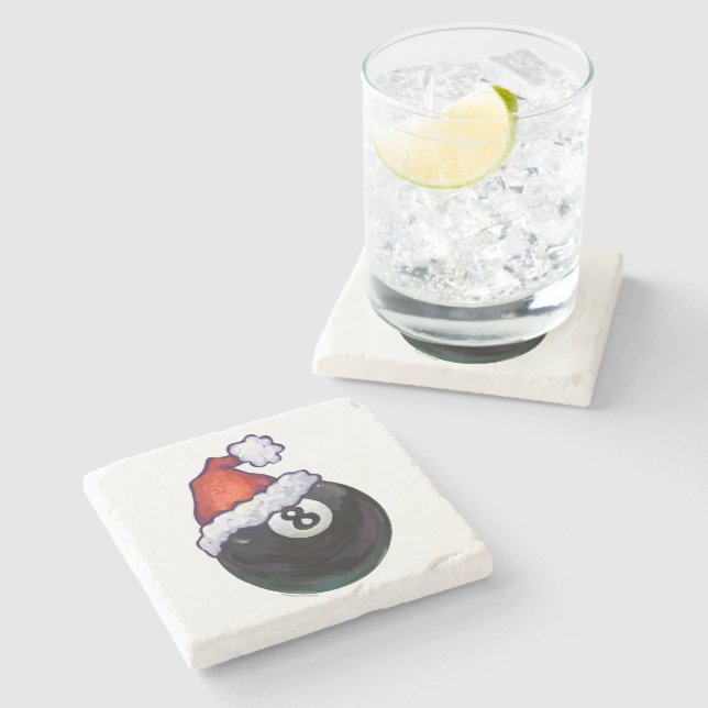 8 Ball Christmas Red Hat Stone Coaster (Side)