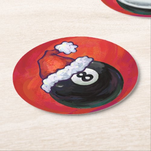 8 Ball Christmas Round Paper Coaster