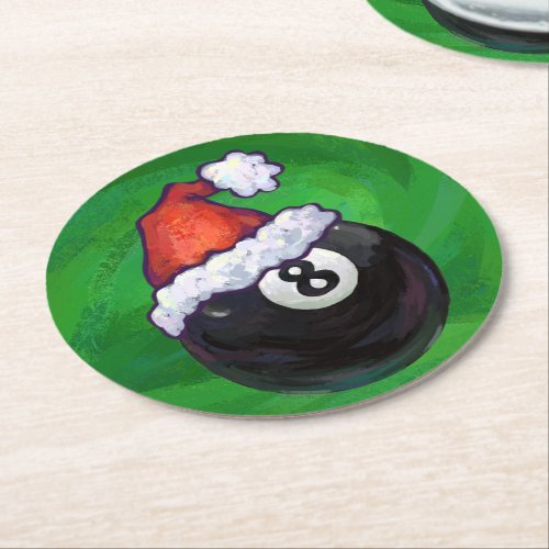 8 Ball Christmas Round Paper Coaster