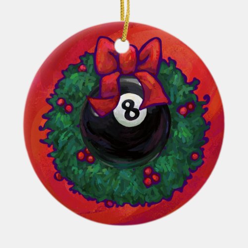 8 Ball Christmas Wheath Red Ceramic Ornament