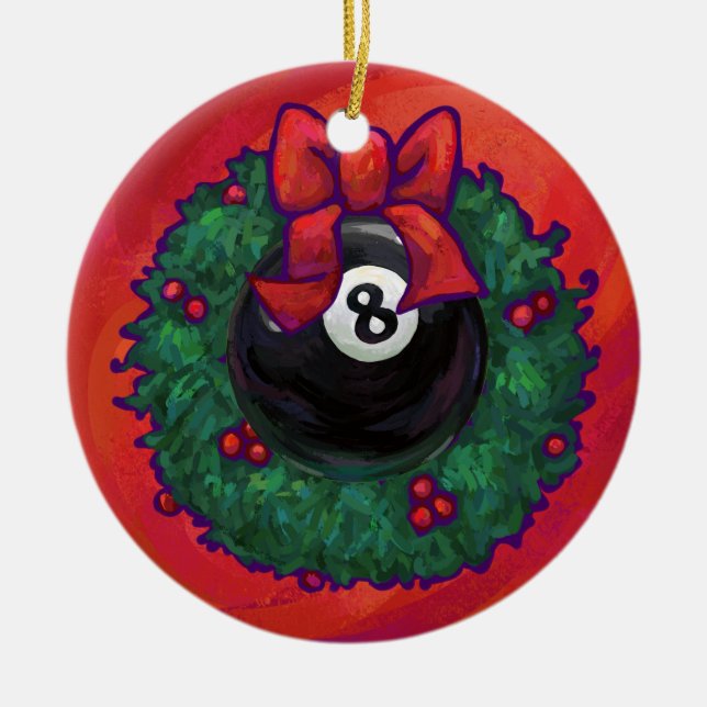 8 Ball Christmas Wheath Red Ceramic Ornament (Front)