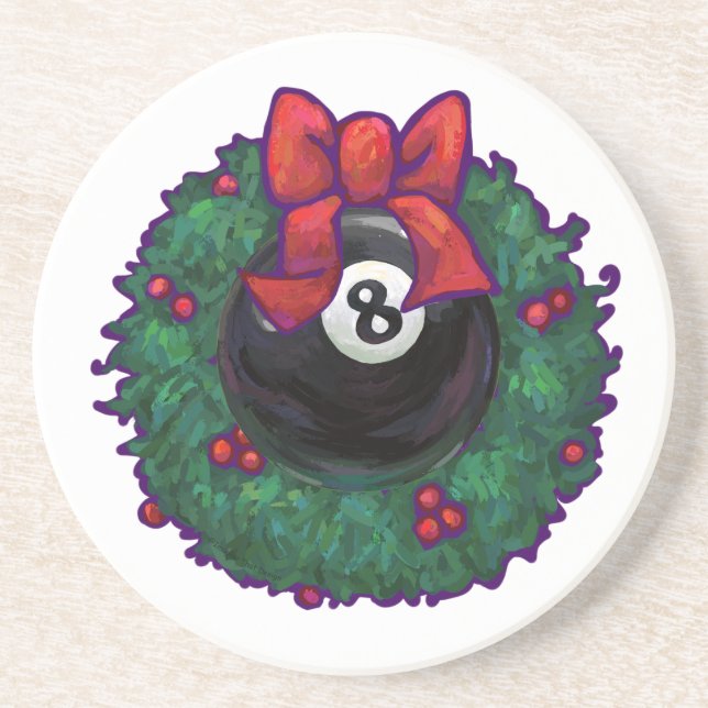 8 Ball Christmas Wheath Red Coaster (Front)