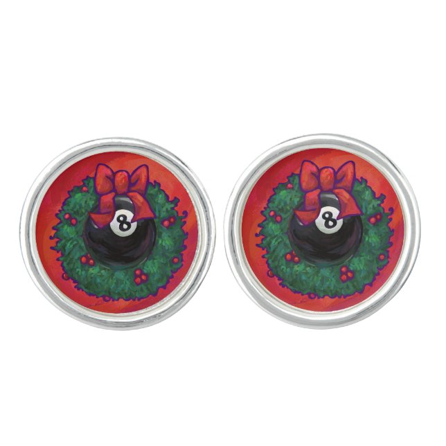8 Ball Christmas Wheath Red Cufflinks (Front)