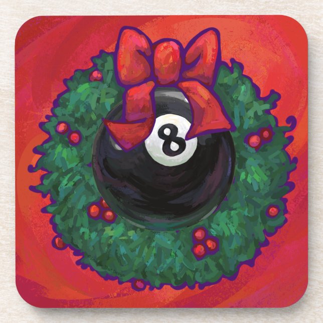 8 Ball Christmas Wheath Red Drink Coaster (Front)