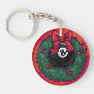 8 Ball Christmas Wheath Red Keychain