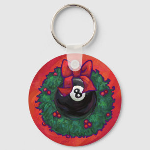 8 Ball Christmas Wheath Red Keychain