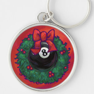 8 Ball Christmas Wheath Red Keychain