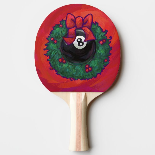 8 Ball Christmas Wheath Red Ping-Pong Paddle (Back)