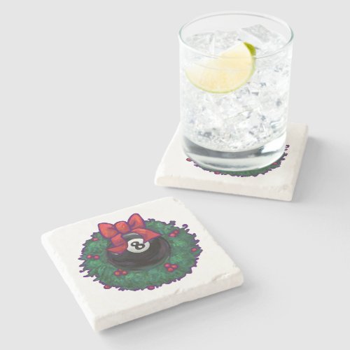 8 Ball Christmas Wheath Red Stone Coaster