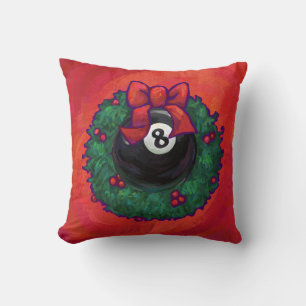 8 Ball Christmas Wheath Red Throw Pillow