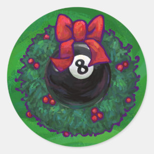 8 Ball Christmas Wreath Green Classic Round Sticker